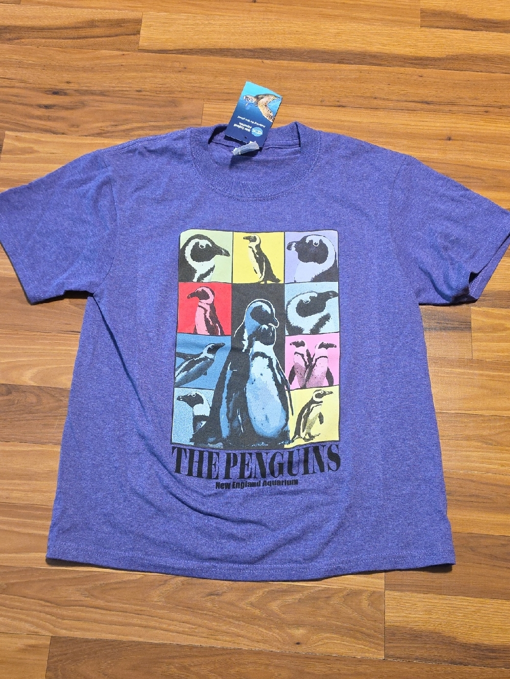 Port and Company Purple Kids Short Sleeve Tee with Colorful Penguin Graphic